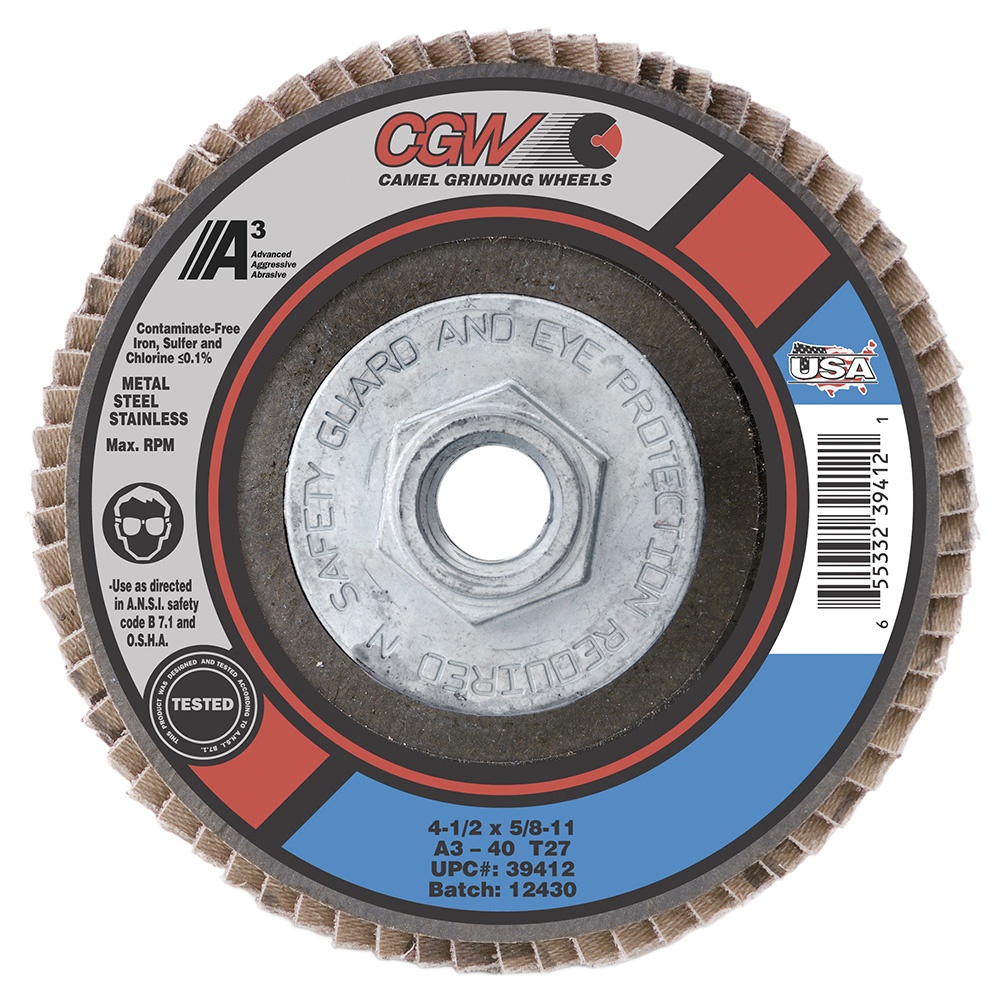 Picture of CGW "Camel" Abrasive 41/2X5/8-11 T29 A3-40 Disc Flap